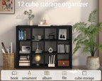 furtble Bookshelf with Storage Bin, 12-Cube Storage Organizer, Modern Wood Open Bookcase, Multifunctional Display Shelf for Living Room, Bedroom, Home Office, Black