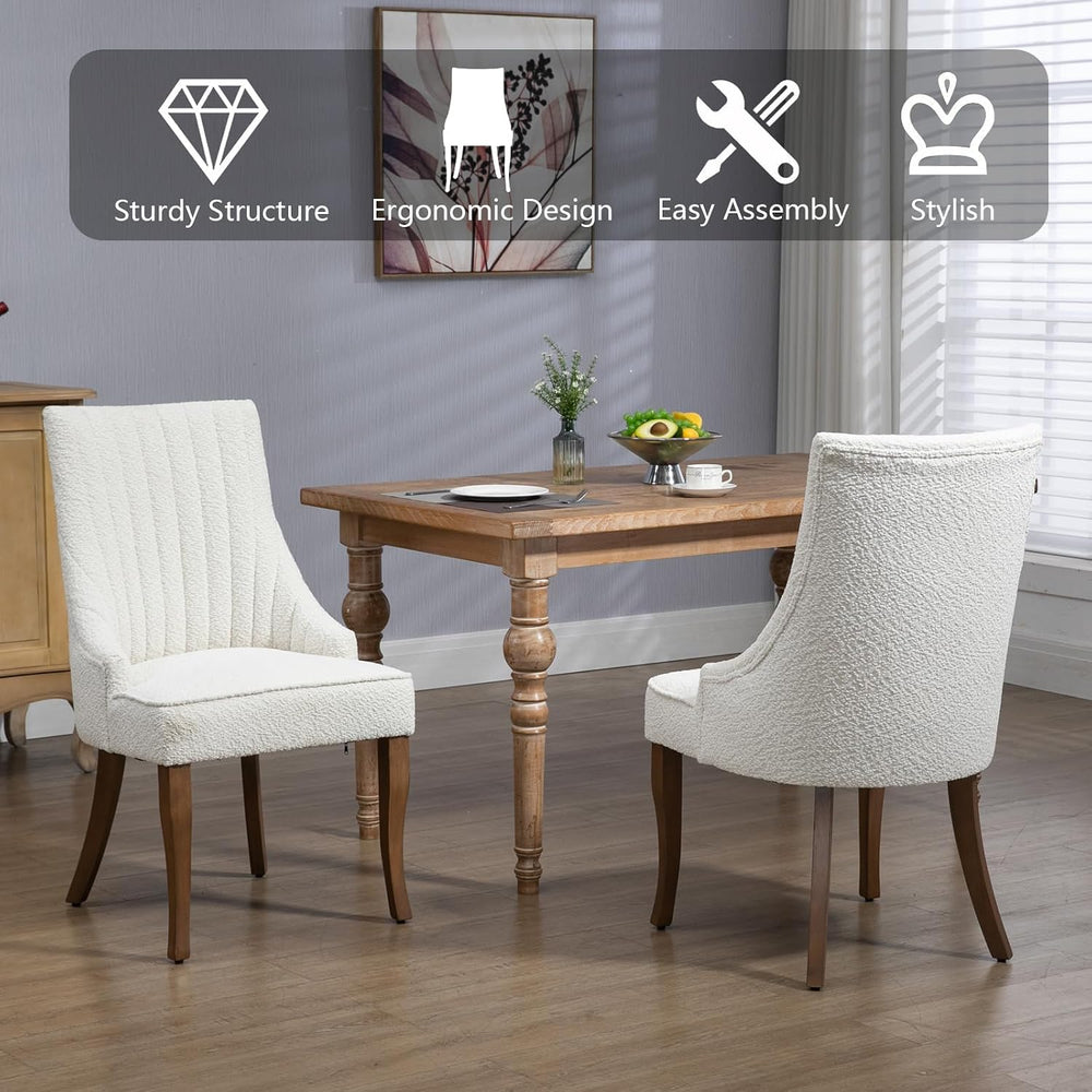 mikibama Boucle Dining Chairs Set of 4 Channel Tufted Kitchen Dinner Chair Co...