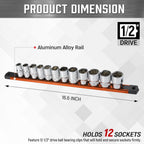 ALOANES 1/2-Inch Drive Magnetic Socket Organizer, Heavy Duty Aluminum Socket Rail Organizer, 360° Swivel Clips Socket Holder Kit for Tool Box, 1/2-Inch Socket Holder x 12 Clips (Orange)