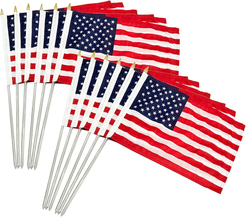 TOPFLAGS 12x18 Small American Flag on Stick 12 Pack Mini US Flags 12x18 Inch ...