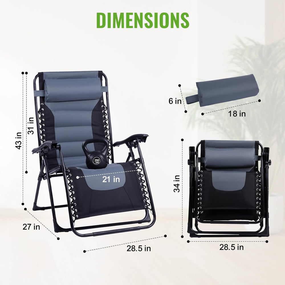 Backyard Expressions Deluxe XL Padded Recliner Zero Gravity Chair – Ergonomic...
