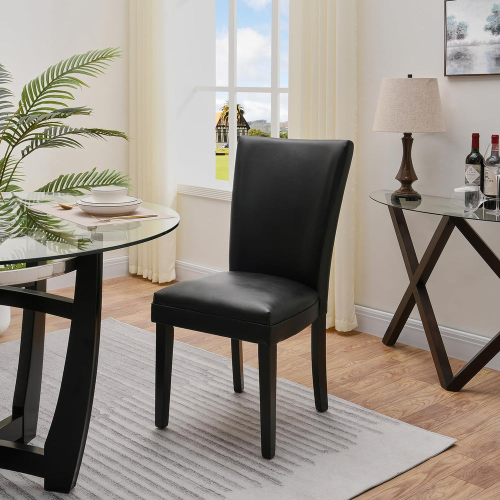 Set of 2 Black Dining Chairs, Modern Upholstered Parsons Chairs with Wooden L...