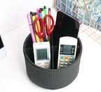 Round Leather Art Supply Organizer,Remote Control Holder,360 Degree Spinning,Multi-Functional Pencil Holder,4 Compartments Desktop Stationary Organizer(1-Wood Black)