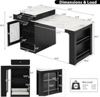 Merax 59.5" Kitchen Island with Extendable Table, Black | Table with Double-Sized Storage, Modern Island with 2 Drawers, Power Outlet, Side Open Shelves for Dining Room