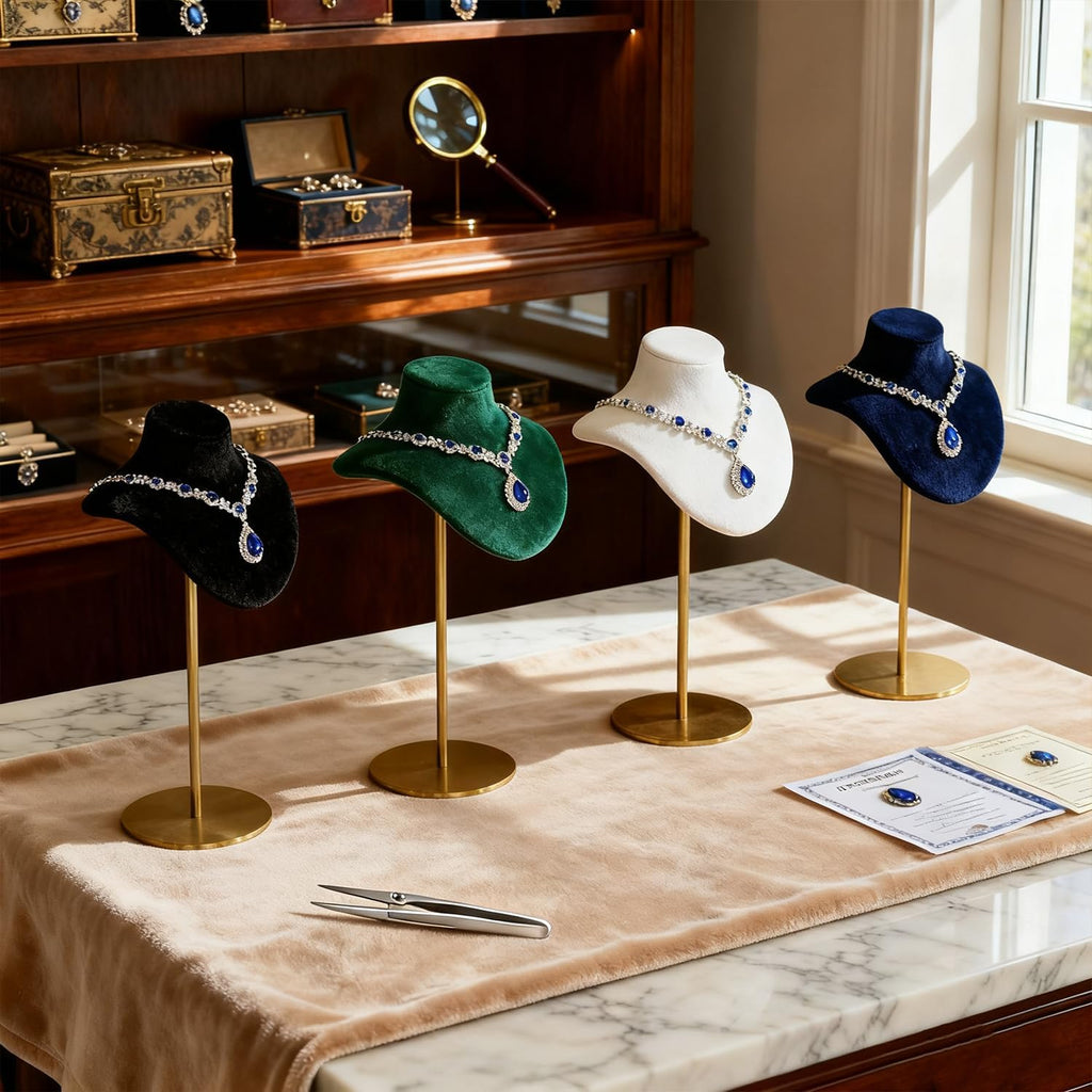 Necklace Display Stand For Selling Velvet Chain Jewelry Bust Holder Organizer With Stainless Steel Stand Jewelry Display