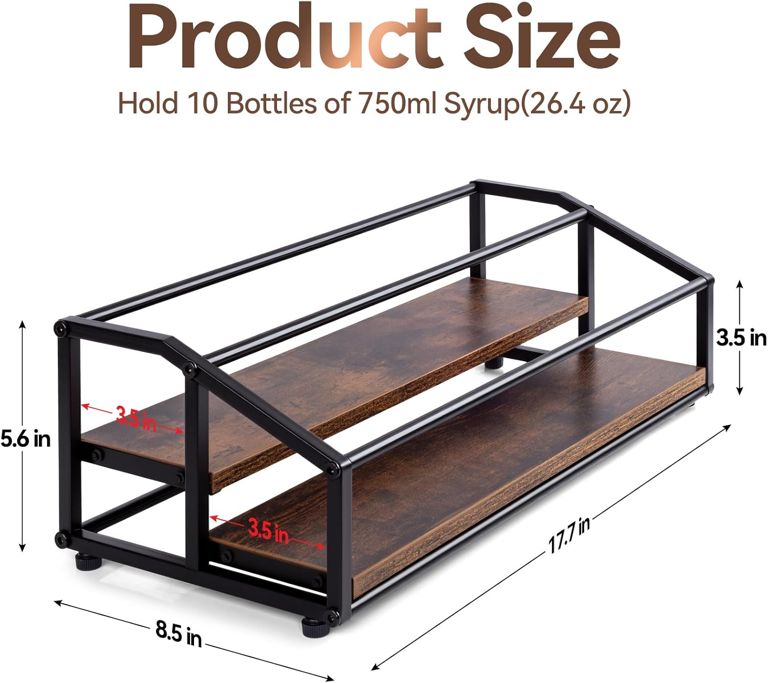 Coffee Syrup Organizer Rack, Liquor Bottle Display Shelf, 2 Tier 10 Syrup Bottles Holder Stand for Coffee Bar Kitchen Small Wine Rack for Family Storage for Syrup Wine Dressing