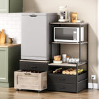 Herture Mini Fridge Stand with Wine Rack & Outlet, Kitchen Bakers Rack | Microwave Oven Stand, Coffee Bar, Movable Drawers, for Dorm,Office, Grey HB04BXZ