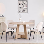 47" Round Dining Table Set for 4, Kitchen Table and Chairs | Wooden Cross Base, Boucle Fabric Chair, for Apartment