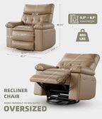 GarveeHome Oversized Rocker Swivel Recliner Chair - PU Leather Extra Wide Manual Recliner for Adults, Large Lazy Chair with 1.5X Sponge Comfort Arm and Back for Living Room, Bedroom