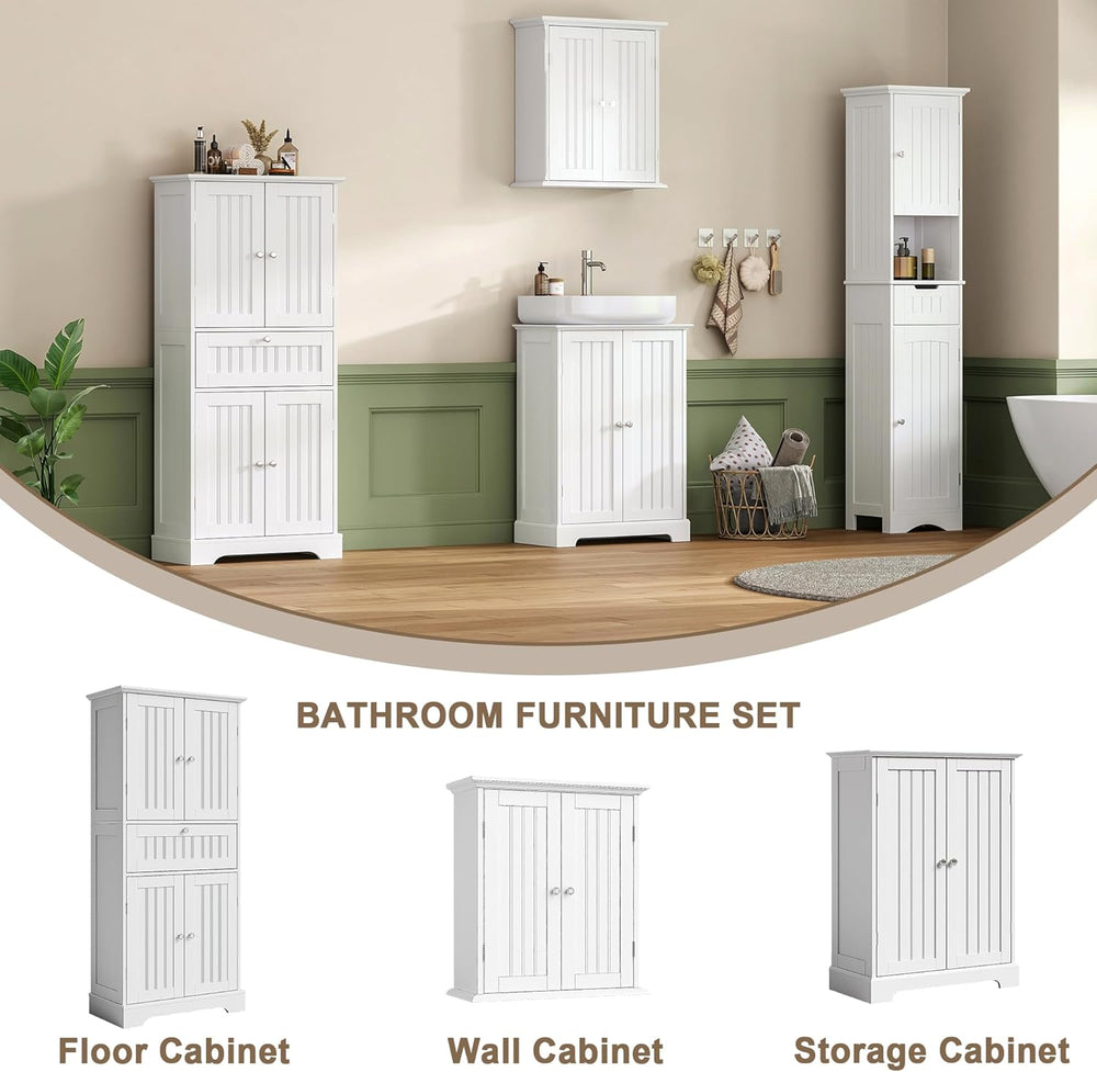 ChooChoo 51" H Bathroom Floor Cabinet with Drawers and Adjustable Shelve...