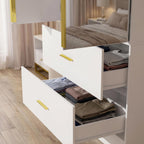 ECACAD 29.5" W Wardrobe Armoire with Mirror, Fluted Door & LED Light, Wooden Closet Storage Cabinet with Hanging Rod, 2 Doors and 2 Drawers for Bedroom, White