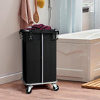 Laundry Basket with Wheels, Rolling Laundry Hamper with Removable Bag, 100L Laundry Sorter Cart, Tall Narrow Slim Clothes Hamper Organizer with Sturdy Metal Frame, Black+Silver