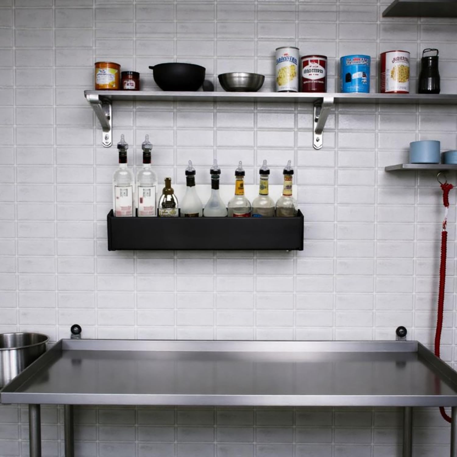 PRO&Family Stainless Steel Liquor Bottle Holder Rack – Heavy Duty Speed Rail for Bar, Counter or Wall Mount – Professional Alcohol Bottle Organizer for Restaurant, Kitchen & Home Bar (Black, 24")