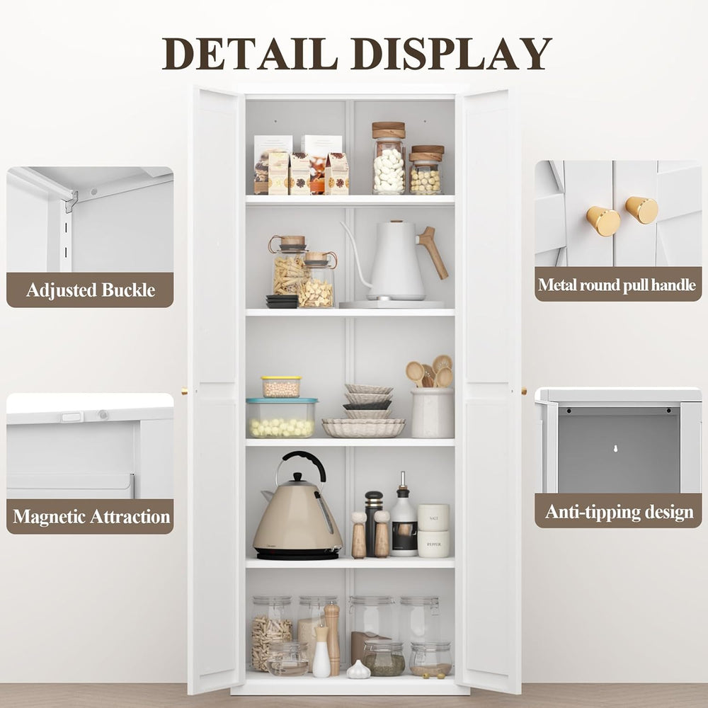 71" Tall Kitchen Pantry Cabinet, Metal Pantry Storage Cabinet with Adjus...