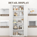 71" Tall Kitchen Pantry Cabinet, Metal Pantry Storage Cabinet with Adjustable Shelves, Freestanding Locker for Kitchen, Dining Room, Living Room, White