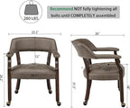 LEEMTORIG Large Dining Chairs with Casters and Arms, Rolling Dining Chairs with Wheels, Boss Caption's Chairs, 26" D x 25.2" W x 31.5" H, Espresso Legs & Dark Brown Fabric SY-318-DK