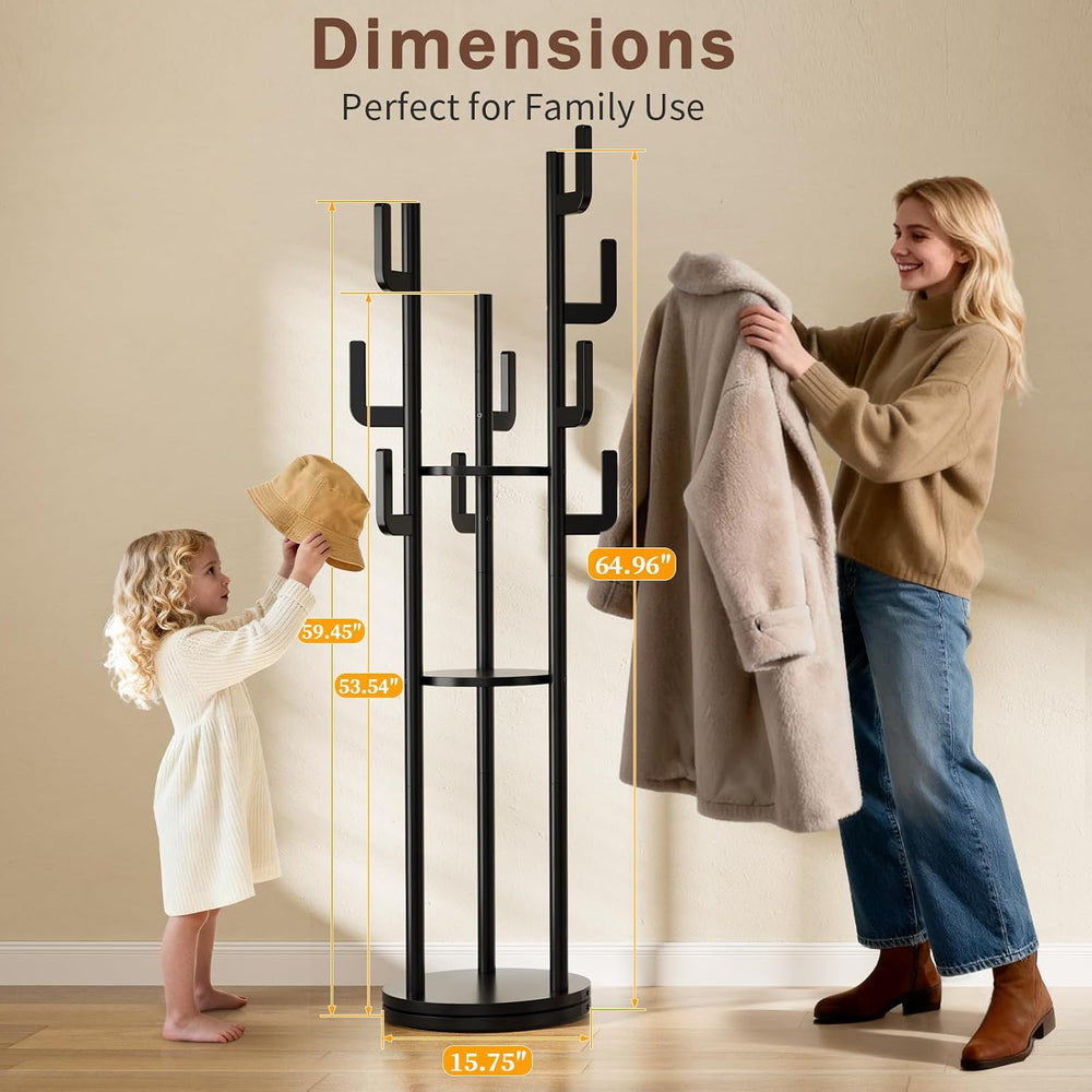 Yoobure Rotary Coat Rack Freestanding - Solid Wood Coat Tree with 9 hooks &am...