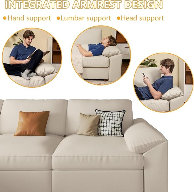 EASE MOOSE Leather Sectional Couch, Oversized Modular Sectional Sofas, Wide Deep Seat Modular Couch, Scratch Resistant Faux Leather Material, L Shaped Sofa for Big Spaces, Beige