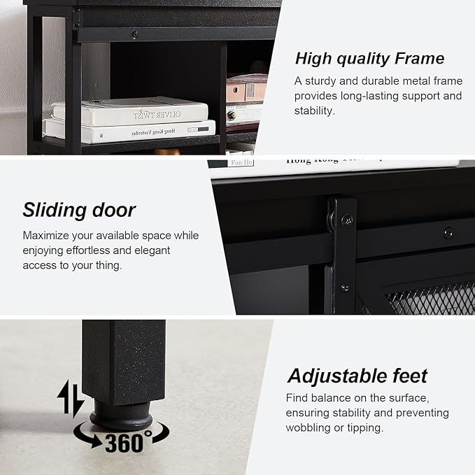 HOMISSUE Corner TV Stand for 55 Inch TV, Rustic Corner Entertainment Center with Storage, Industrial Media Console Table with Sliding Barn Door, Entertainment Center for Living Room, Black