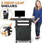 Mobile AV Cart with Pullout Keyboard Tray, Rolling Computer Cart Height Adjustable Rolling Media Utility Cart with Extra Storage Space, 4 Outlets, Perfect for Home or Office Use