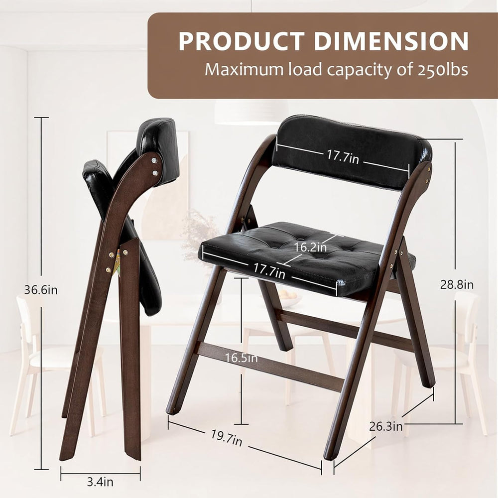 Wood Folding Chairs Set of 2, Upholstered Foldable Dining Chairs