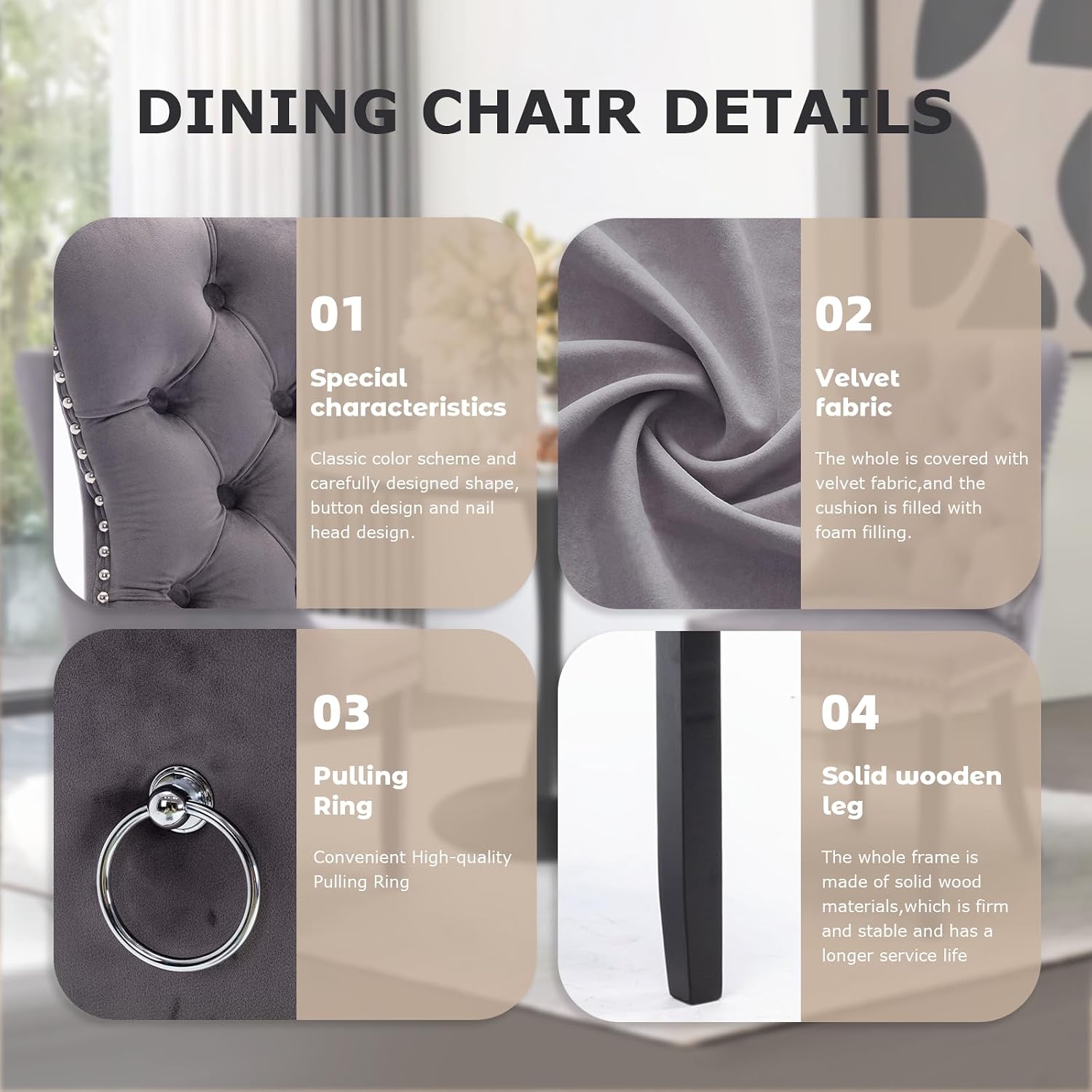 3-Pieces Dining Sets, 31.5" Round Dining Table Set with 2 Velvet Upholstered Dining Chairs,Wooden Legs Design for Kitchen Dining Room Apartment Small Space(1 Black Table with 2 Grey Chairs)