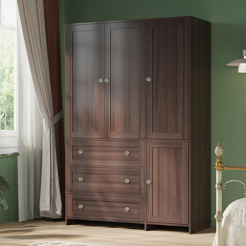 VOWNER 71" H Armoire Wardrobe Closet with 3 Drawers and Mirror