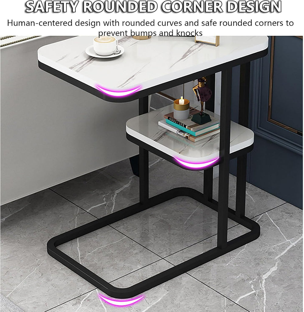 Side Table, End Table with 2-Tier Storage Shelf, Small Bedside Table, Portabl...