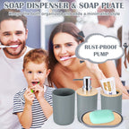 iMucci 9Pcs Grey Bathroom Accessories Set with Trash Can,Toilet Brush,Toothbrush Holder, Lotion Soap Dispenser, Soap Dish,Toothbrush Cup,Vanity Tray,Qtip Holder