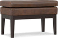 SIMPLIHOME Carlson 27-inch Wide Vegan Faux Leather Small Ottoman Bench in Distressed Chestnut Brown with Solid Wood Frame for Living Room, Entryway, or Bedroom