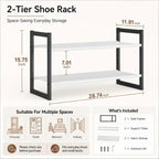 2-Tier Shoe Rack for Closet & Entryway, Stackable Shoe Organizer, Screw-Fastened Metal Frame for Less Wobble, Heel-Friendly Non-Woven Shelves, 11.8" Deep Space-Saving Shoe Storage (Black)