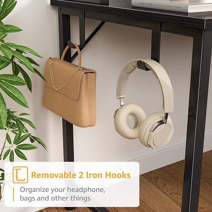 Black Computer Desk with Hutch & Drawers - Office Desk with 3 Storage Drawers and Power Outlets, 47 Inch Modern Study Writing Desk for Bedroom Home Office