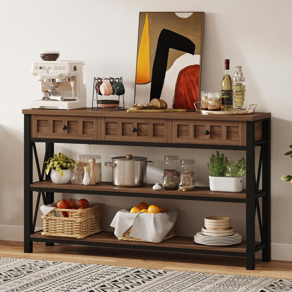 FATORRI Console Table for Entryway, Farmhouse Sofa Table with 3 Drawers for L...