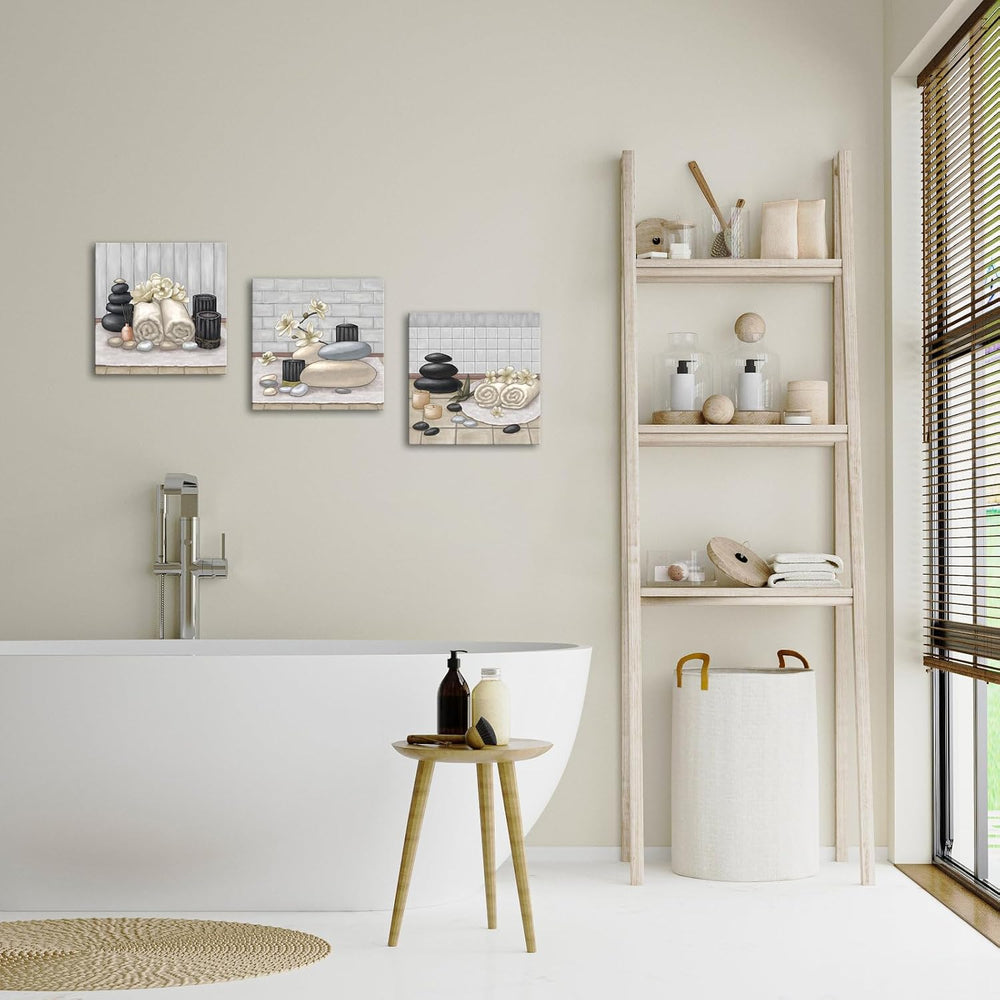 RnnJoile Spa Canvas Wall Art Zen Stone Orchid Picture Painting Beige Still Li...