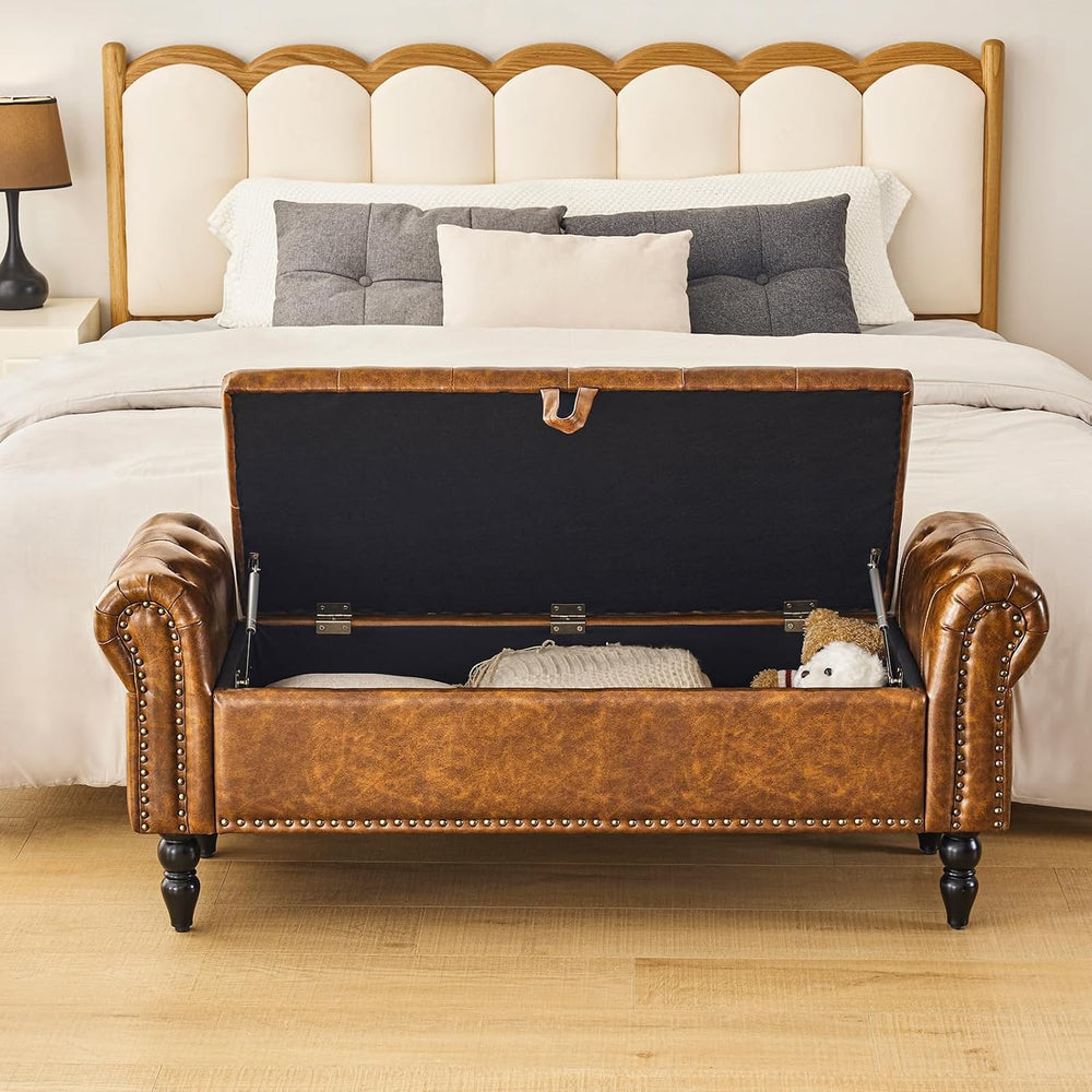 Furnimart Storage Bedroom Bench for End of Bed, Faux Leather Upholstered Stor...