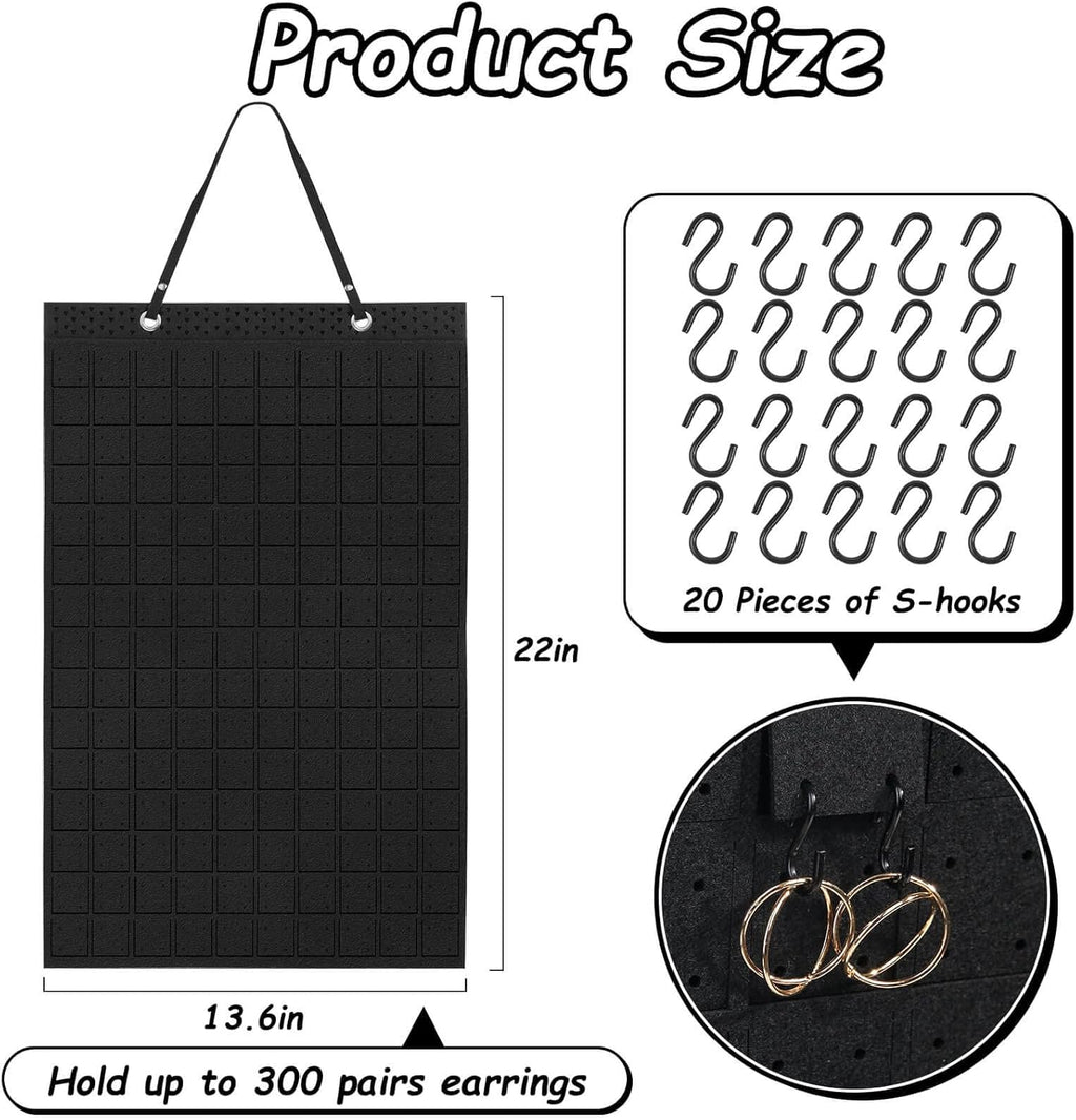 Caffox Hanging Earring Holder, Large Earring Organizer with 20Pcs Extra Hooks for Earrings, Necklaces, Bracelets, Jewelry and Sunglasses, Wall Earring Display for Home, Holds Up To 300 Pairs