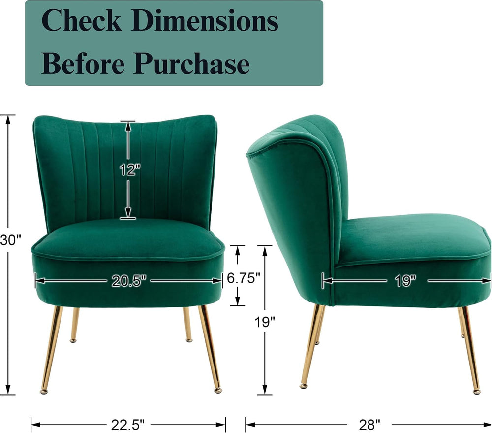 Velvet Accent Chair Set of 2 Comfy Living Room Chairs with Golden Legs Wingba...
