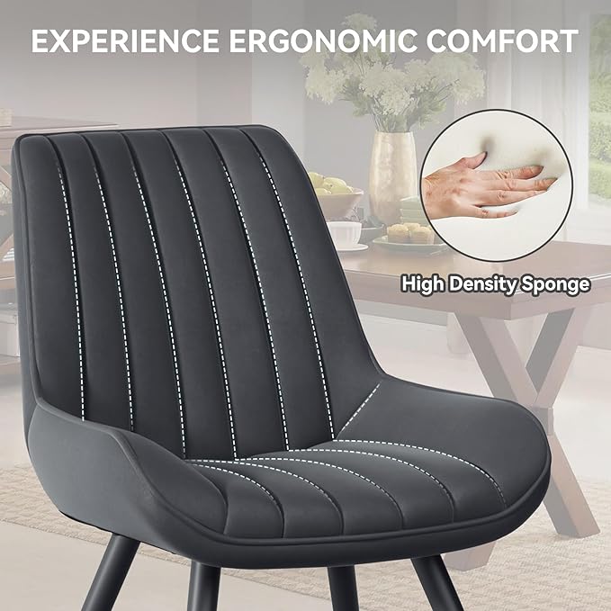 Modern Dining Chairs Set of 4,Upholstered Dining Room Chairs with Thick Cushions,Fabric Comfy Dining Chairs with Metal Legs for Dining Room Dark Grey