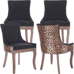 Dining Chairs Set of 4, Kitchen & Dining Room Chairs, Leopord Fabric Upholstered Dinning Chairs, Sillas De Comedor, Nailhead Trim, Wood Legs (Leopord, 4 Pcs)