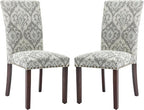 COLAMY Upholstered Parsons Dining Chairs Set of 2, Fabric Dining Room Kitchen Side Chair with Nailhead Trim and Wood Legs - Grey/White Flower