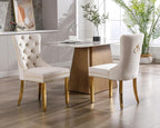 KCC Velvet Dining Chairs Set of 4, Upholstered High-end Tufted Dining Chair with Nailhead Back Ring Pull Trim Stainless Steel Legs, Contemporary Nikki Collection Modern Style for Kitchen, Beige