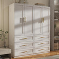 Armoire Wardrobe Closet with Drawers: 75" White Large Wardrobe Closet with Doors, Tall Clothes Cabinets for Bedroom, Wood Clothes Armoire with Hanging Rod