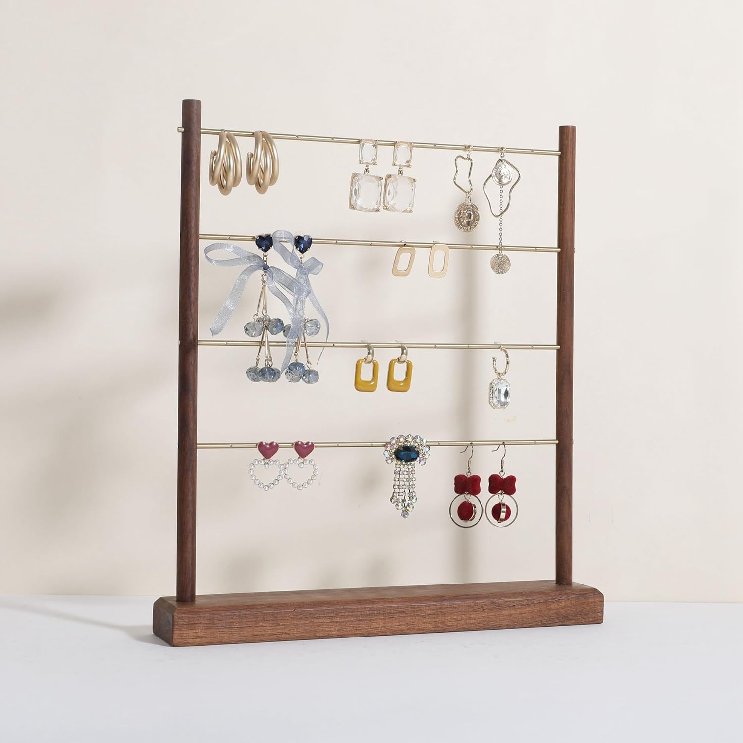 GemeShou Walnut earrings display stand for selling, wooden jewelry earring organizer shelf, wood earring storage organizer rack for boutique store【Earring shelf-Large】