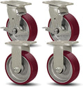 SY America 6" X 2" Casters Wheels,Heavy Duty Casters Set of 4，Polyurethane on Aluminum Wheels,2 Rigid 2 Swivel w/Top Lock Brake Casters,5200 LBS Load Capacity