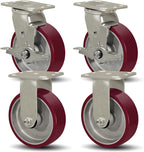 SY America 6" X 2" Casters Wheels,Heavy Duty Casters Set of 4，Polyurethane on Aluminum Wheels,2 Rigid 2 Swivel w/Top Lock Brake Casters,5200 LBS Load Capacity