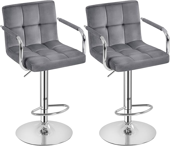Yaheetech Counter Height Bar Stools Set of 2 Velvet Swivel BarStools for Kitc...