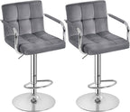 Yaheetech Counter Height Bar Stools Set of 2 Velvet Swivel BarStools for Kitchen Stool Height Adjustable Counter Stool Barstools with Armrest, Velvet, Grey