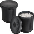 2 Pack Glass Qtip Holder with Lid, Qtip Dispenser Bathroom Storage Jars- Glass Apothecary Jars for Cotton Ball, Swab, Pads, Floss Picks, Bathroom Accessories Organization and Vanity Organizer(Black)