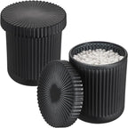 2 Pack Glass Qtip Holder with Lid, Qtip Dispenser Bathroom Storage Jars- Glass Apothecary Jars for Cotton Ball, Swab, Pads, Floss Picks, Bathroom Accessories Organization and Vanity Organizer(Black)