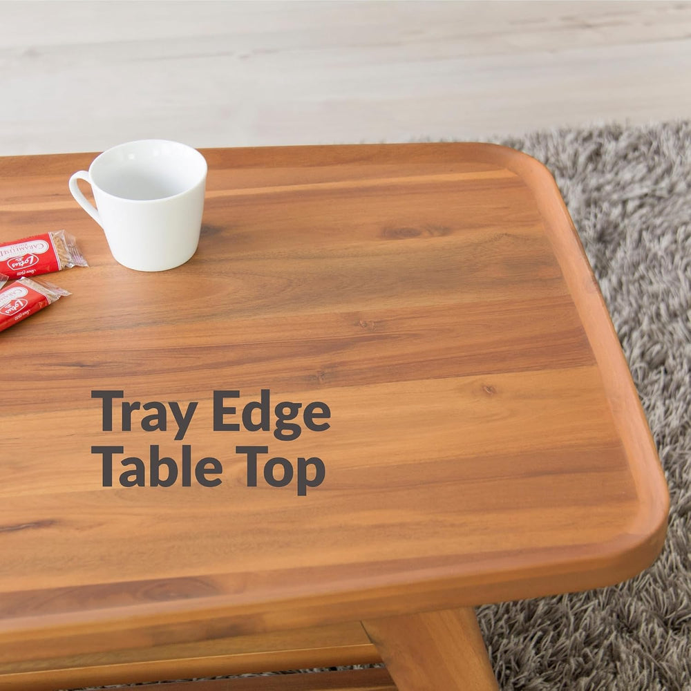 AZUMAYA Tray Edge Natural Acacia Wood Coffee Table NET-615 with Under Rack St...